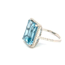 Load image into Gallery viewer, 9.88 Carat TW Natural Aquamarine Ring in 18K White Gold Set in a Diamond Halo
