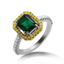 Load image into Gallery viewer, Emerald Fancy Yellow Halo Ring