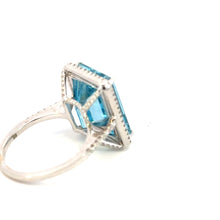 Load image into Gallery viewer, 9.88 Carat TW Natural Aquamarine Ring in 18K White Gold Set in a Diamond Halo