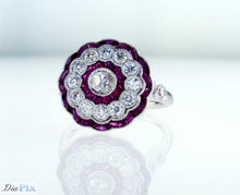 Load image into Gallery viewer, Art Deco Ring 18KWGOLD s/w Ruby &Rose cut diamond