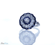 Load image into Gallery viewer, Art Deco Ring 18kw gold s/w Rosecut diamond sapphire & diamond