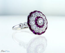 Load image into Gallery viewer, Art Deco Ring 18KWGOLD s/w Ruby &Rose cut diamond