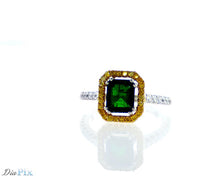 Load image into Gallery viewer, Emerald Fancy Yellow Halo Ring