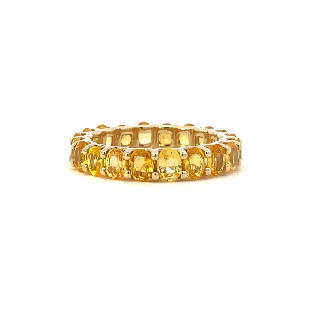 Yellow Gold 14K Eternity Band Ring Yellow Sapphire Oval.