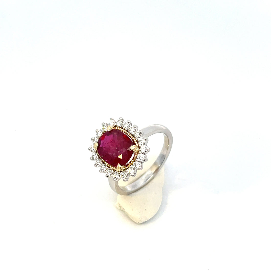 Princess Diana Ring 14KWYGold  S/W Ruby & Diamond