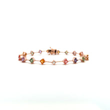 Load image into Gallery viewer, Multi color sapphire bracelet set in 14k rose gold
