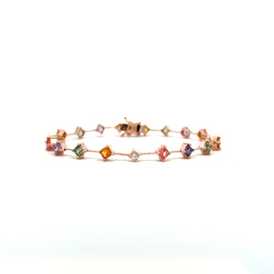 Multi color sapphire bracelet set in 14k rose gold