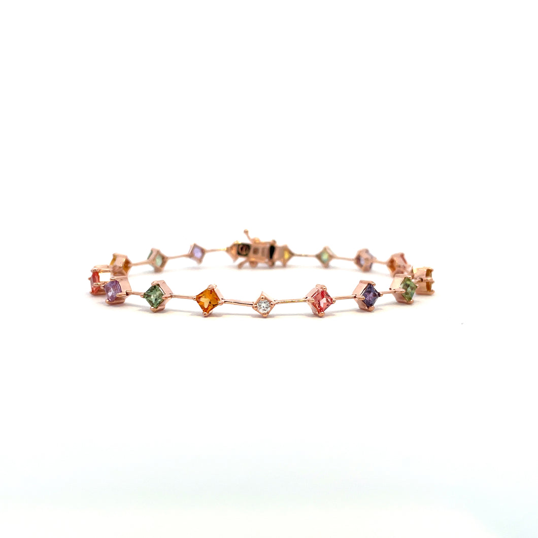 Multi color sapphire bracelet set in 14k rose gold