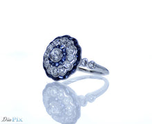 Load image into Gallery viewer, Art Deco Ring 18kw gold s/w Rosecut diamond sapphire &amp; diamond
