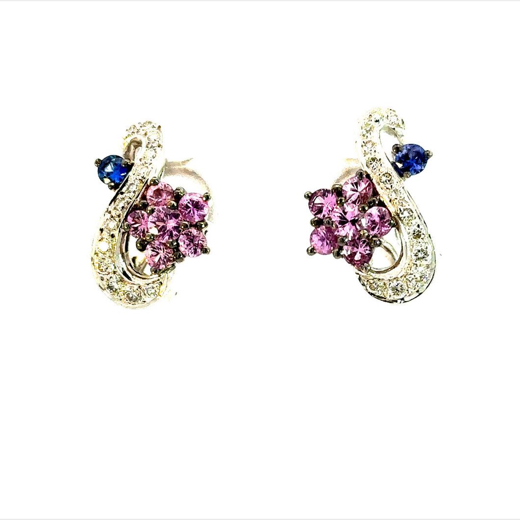 Earrings 18KWGOLD s/w Sapphire & Diamond.