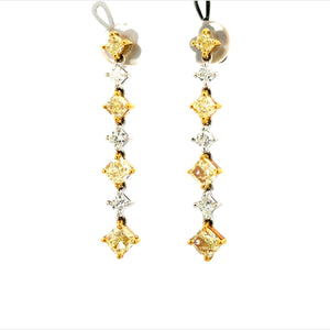 Earrings 18KW GOLD s/w Fancy intense yellow& white diamond