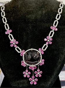 Necklace 18KWGOLD s/w Pink Sapphire &Diamond