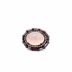 Ring 18KWGOLD s/w Pink Sapphire Diamond & Pink Chalzedoni